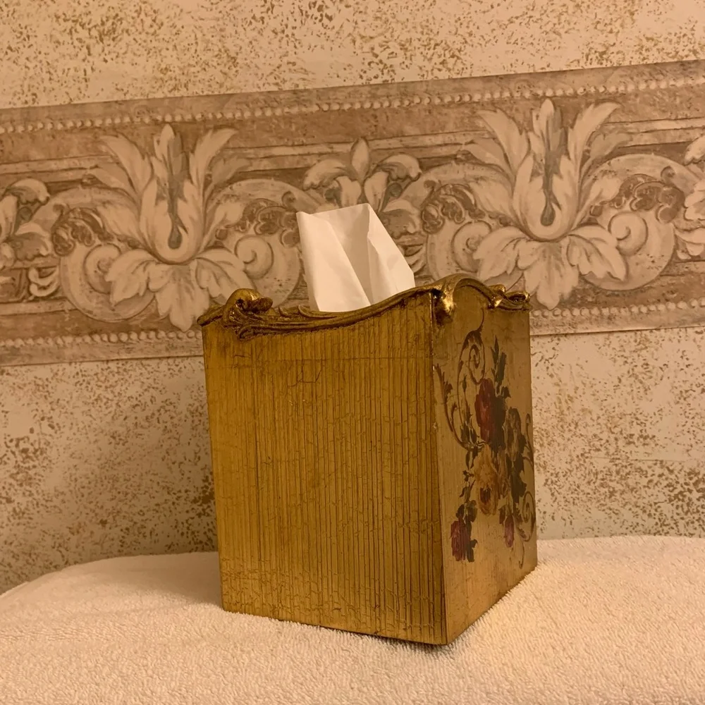 Vintage Gold Floral Decorative Tissue Box Cover - Picture 2 of 4